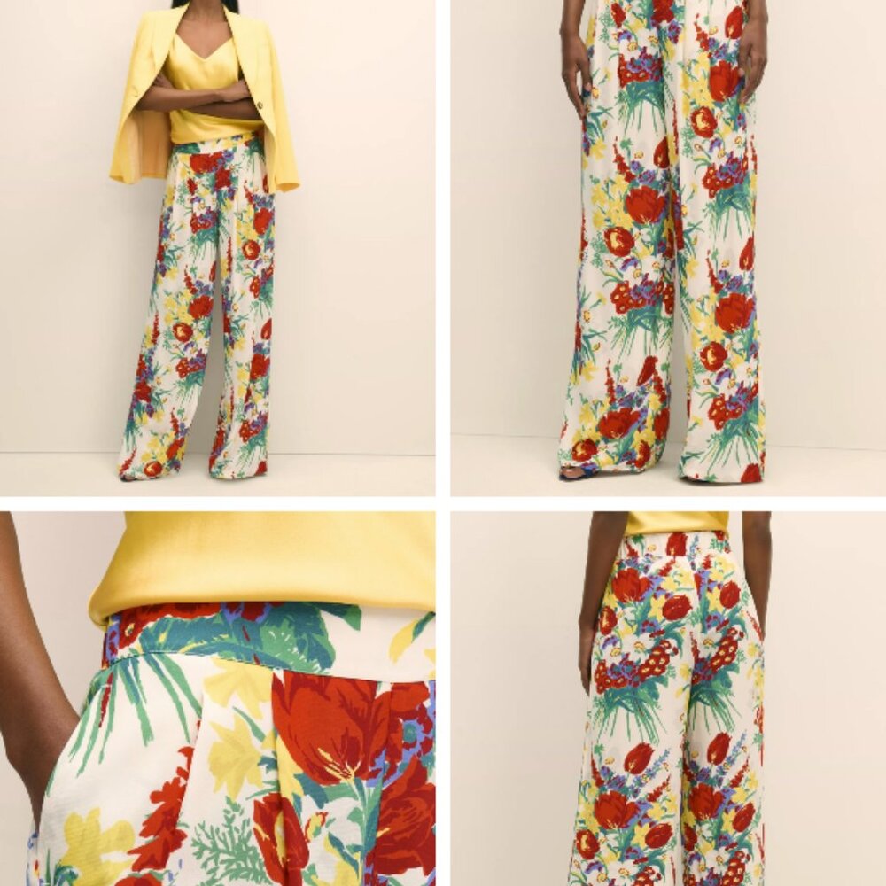 Brooks Brothers Floral Crepe Wide-Leg Pants Sz XL